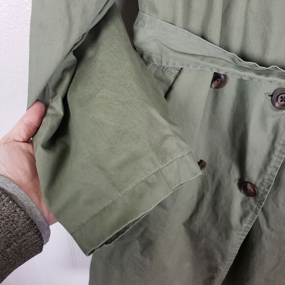Women's American Eagle Olive Green Long Double Breasted Trench Coat Size XL - Picture 12 of 14